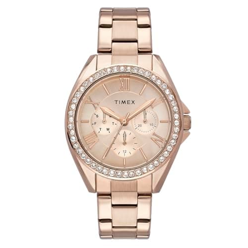 TIMEX Analog Watch for Woman with Rose Gold Round Dial & Rose Gold Stainless Steel Bracelet Band Water Resistant Women's Wrist Watches - TWEL253SMU01