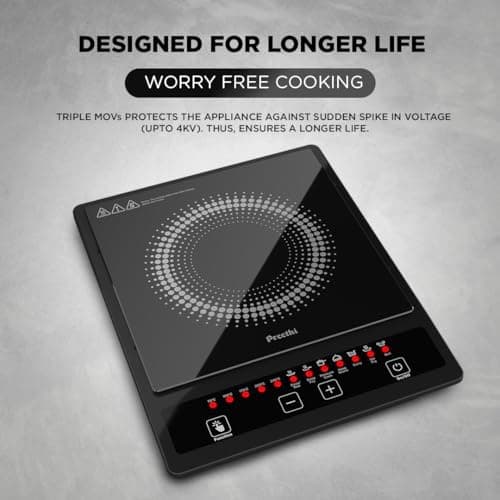 Preethi Indicook IC123 | 1600-Watt Induction Cooktop | Fast Gas-Free Cooking | No LPG Required | 3 Year Coil Warranty | Voltage surge protetion Preset Indian Menus | Black 5