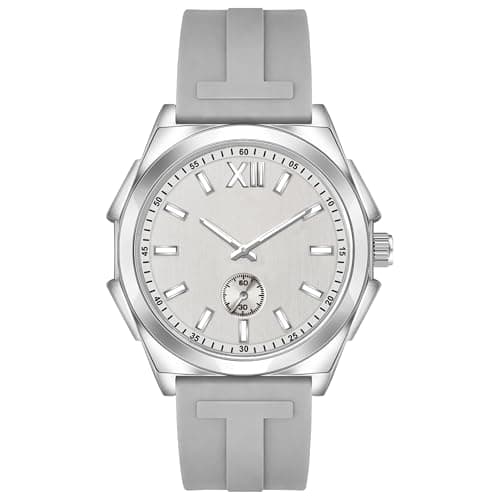 Acnos Men’s Analog Watch Silver Dial Grey Silicone Strap with Sub-Dial Pack of 1