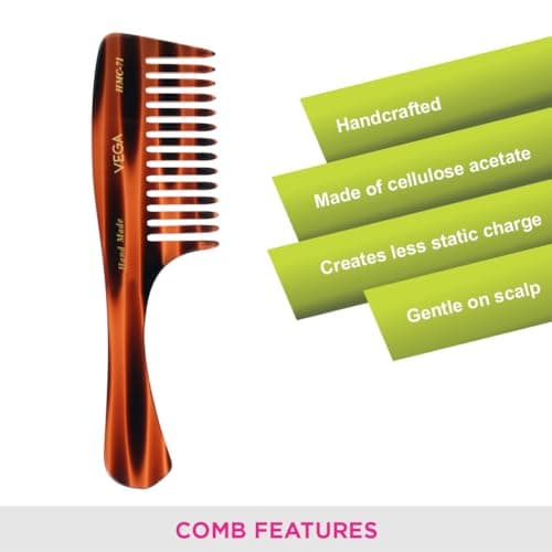 Vega Handcrafted Shampoo Comb for Men & Women, Detangling, Daily Grooming | Made from Cellulose Acetate Non-petroleum Based Material from Plant, (India's No.1* Hair Comb Brand,HMC-71) 3