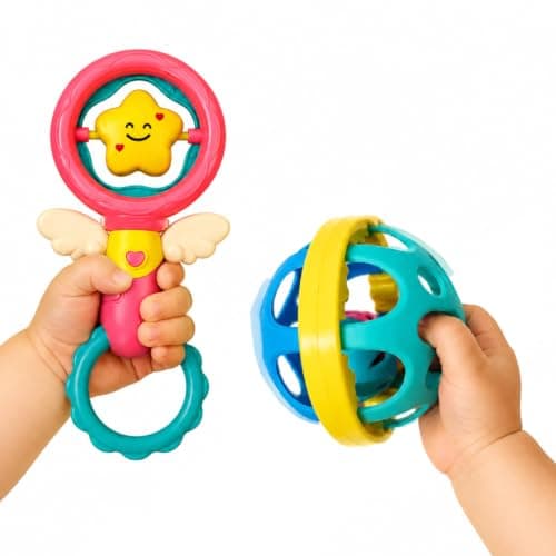 Innovitoy Premium 2 Pcs Baby Rattle & Star Teether Toy Set for 0 to 12 Months | BPA Free, Non-Toxic Silicone + ABS Plastic | Soft Sound Sensory Toy for Teething Relief & Early Development |