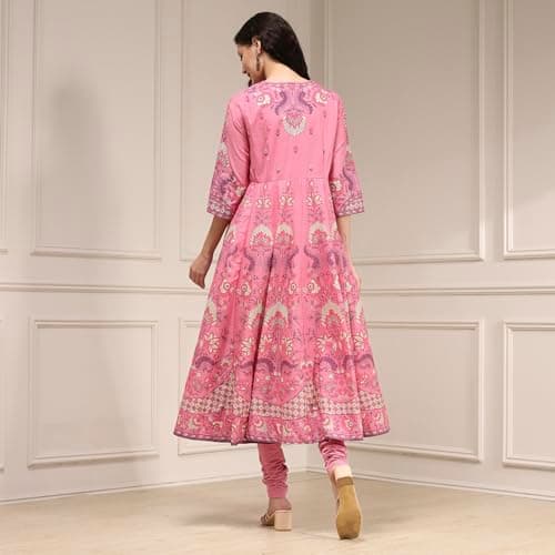 Biba Women Light Pink Cotton Anarkali Printed Kurta Set_32 5