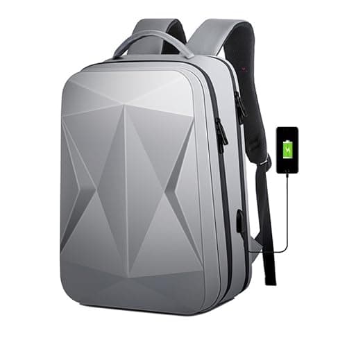 TOURTIER Hard shell Business Travel Laptop Backpack with USB Charging Port Daypack for Men Women (DESIGN-1, SILVER-1)