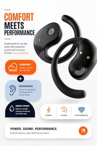 VEHOP Glide OWS Open Ear Wireless TWS Earbuds, Custom EQ, Bluetooth 5.4 Earphones, 50H Playtime, Fast Charging Case, 50ms Low-Latency Gaming & Touch Controls Midnight. Black 5