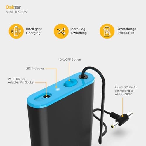 Oakter Mini UPS for 12V WiFi Router Broadband Modem | Backup Upto 4 Hours | WiFi UPS Power Backup During Power Cuts | UPS Broadband Modem | Current Surge & Deep Discharge Protection 4