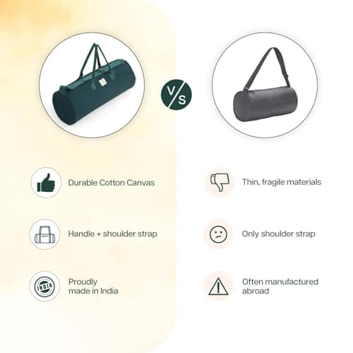 Wiselife Yoga Mat Bag for XL Mats – Green | Durable Cotton Canvas, Full Zip Closure, Adjustable Strap, Spacious Side Pocket | Yoga Mat Carry Bag for Men & Women 6