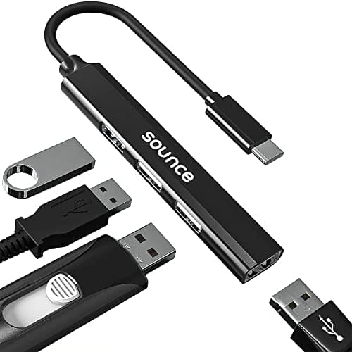 Sounce 4-in-1 Portable Type-C Hub (Type-C to 4 USB-A Ports) with Aluminum Shell, USB Port Hub 3.0 Compatible for PC, Mac Pro, Mac mini, iMac, Tablet, and Smartphone