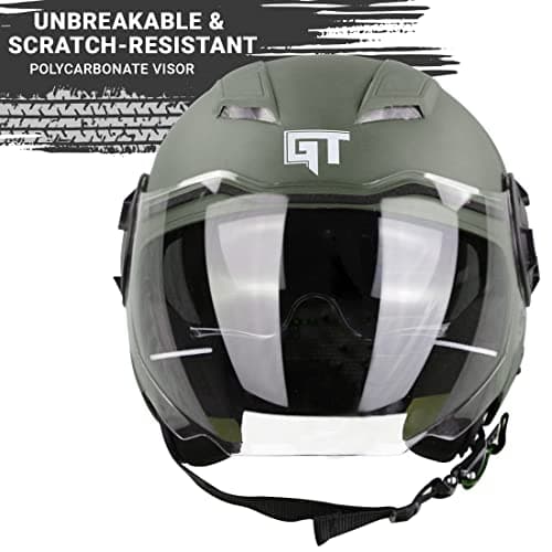 Steelbird GT Dashing ISI Certified Open Face Helmet for Men and Women with Inner Sun Shield ( Dual Visor Mechanism ) (Large 600 MM, Dashing Battle Green) 4