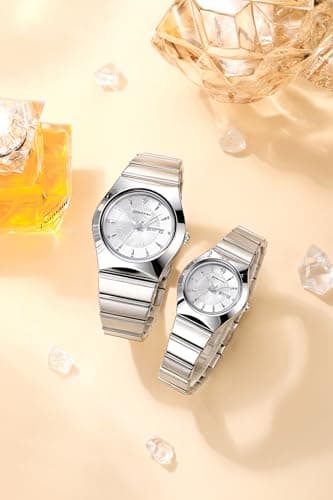 Giordano Analog Pair Watch for Unisex with Round Dial, Crystal Indices, Date Display and Stainless Steel Strap 5