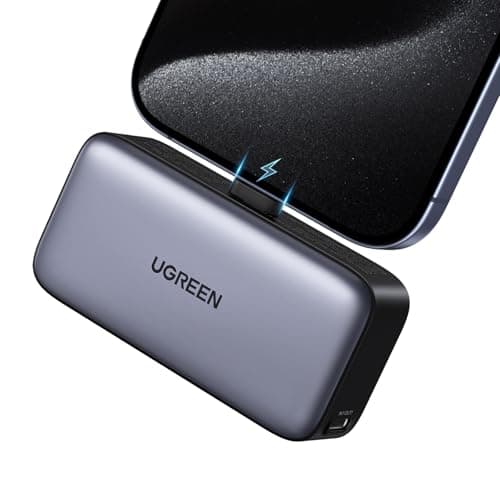 UGREEN 5000mAh Power Bank Built-in USB C Port, Portable Charger 22.5W Fast Charging with Stand, LED Display, Portable Battery Compatible with iPhone 15 iPad Pro Galaxy Pixel Black
