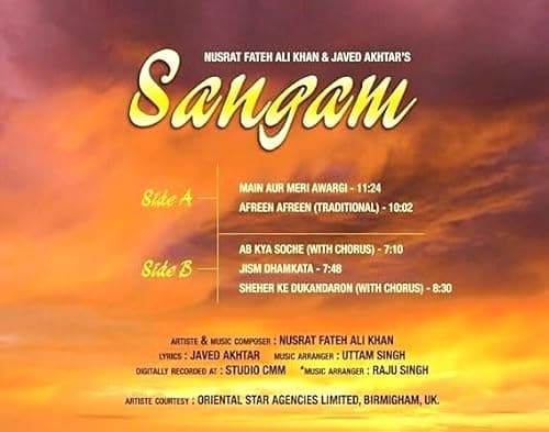 SANGAM : NURSAT FATEH ALI KHAN & JAVED AKHTAR - LP VINYL RECORD 2
