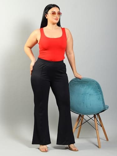 Plus Size Bell Bottom Lightweight Trouser for Women | Boot Cut Pants for Office Wear Black 5