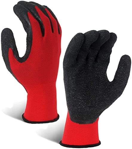 WISHPOOL Nylon Latex Coated Firm Grip Industrial Safety Work Cut Resistant Gloves, Red- 5 Pairs. 2