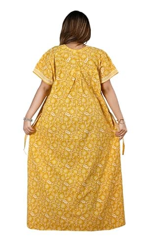 Bejod's Collection Yellow Nighty for Women Front Zip Open | Pure Cotton Maxi Nighty Printed Floral | Full Length Nightgown | Plus Size Loose Fit Summer Nightwear L -4XL (Yellow, 3XL) 2