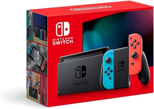 Nintendo Switch Version 2 Online Gaming (1 Year Warranty Included) with Neon Blue and Neon Red Joy-Con