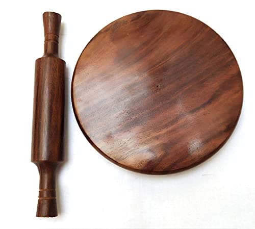 Antlantic Wood Store Kids Baby Miniature Handmade Wooden Sheesham Chakla Belan Set with Rolling Pin and Board Only for Kids Use (Brown)