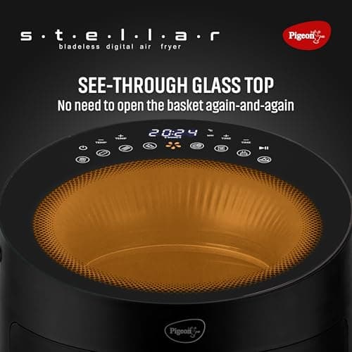 Pigeon By Stovekraft STELLAR Air Fryer Large 5.5L | 1500W BLADELESS Airfryer | Unique See Through Top View Glass | 360 Airwhirl Technology | Digital Touchscreen | 8 PRESETS Menu | Shake Feature, Black 3