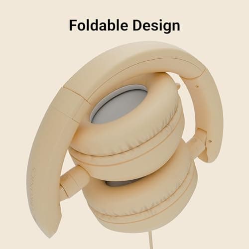 Zebronics Boom Wired Headphone, Over Ear, in-Line MIC, Foldable, 1.5 Meter Cable, for 3.5mm (Mobile | Tablet | Laptop | MAC), Soft Cushion, 40mm Drivers (Beige) 3