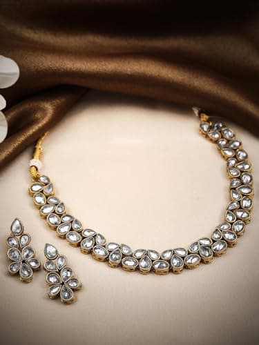 Rubans Kundan Choker Necklace Set with Stud Earrings Traditional Gold Tone Ethnic Wedding Jewellery for Women 3