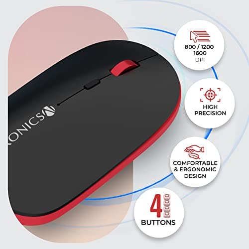 Zebronics-Companion 114 Wireless Keyboard and Mouse Combo Compact 2.4GHz Featuring Integrated Multimedia Keys, Smartphone/Tablet Holder, UV Printed Keycaps, and On/Off Switch (Red +Black) 5