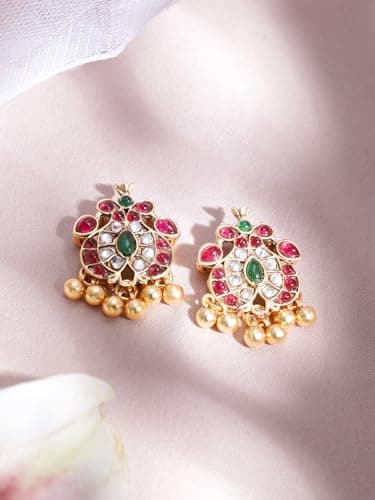 Rubans Gold-Plated Handcrafted Artificial Jewelry Set with Ruby, White Emerald Studs & Gold-White Beads with Earrings For Women and Girls – Perfect for Weddings and Special Occasions 5