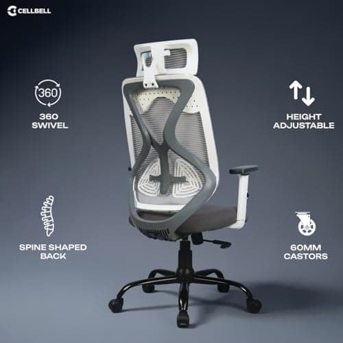 CELLBELL C190 Berlin Office Chair, High Back Mesh Ergonomic Home Office Desk Chair (Grey - White) 6