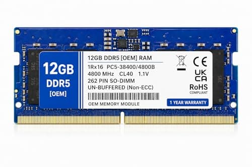 12GB DDR5 4800MHz OEM Laptop RAM Compatible with RAMAXEL [Key Specs: PC5-38400/4800B | 262-Pin SO-DIMM | CL40 | 1Rx16 | 1.1V | Non-ECC] | 1 Year Seller Warranty 2