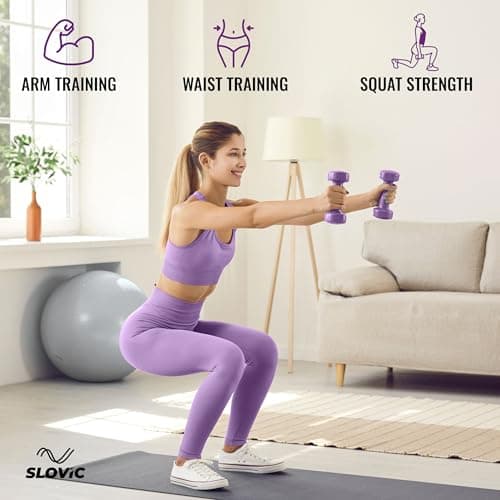Slovic Dumbbell Set [2 Kg Each] | Neoprene Dumbbell Set for Home Gym | Gym Dumbbell Set for Home Workout | Gym Equipment for Home Workout | Anti-Skid Iron Dumbbell | Dumbbells for Women [Purple] 6