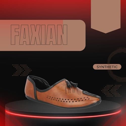 FAXIAN Men's Tan Synthetic Slip_On Trendy/Lightweight & Ethnic Mojaris 08 (UK/India) (2016) 5