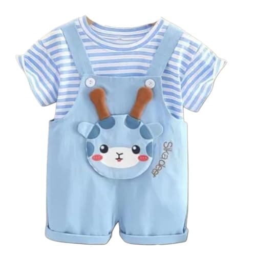 I.T Baby Boys Cotton Dungaree Romper Set with Printed T-Shirt | Soft Breathable Summer Wear for Infants & Toddlers | Casual Outfit for Playtime (6-9 month)