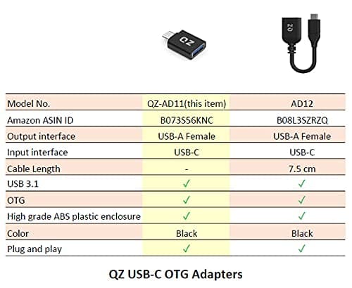QZ USB Type C OTG Adapter, Type C to USB Connector, USB to Type C Adapter OTG [Thunderbolt-3 Compatible] 5