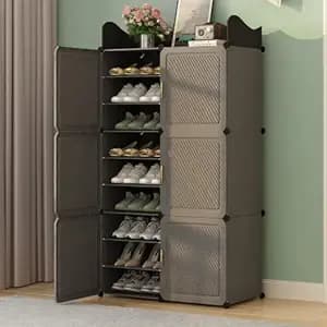 LUVHOMEE Plastic Shoe Rack for Home with Door, 6-Door Shoe Storage Cabinet | 18-Shelfs for 36 Pairs | Waterproof & Portable DIY Shoe Slipper & Chappal Stand for Entryway/Bedroom (Grey-HU)