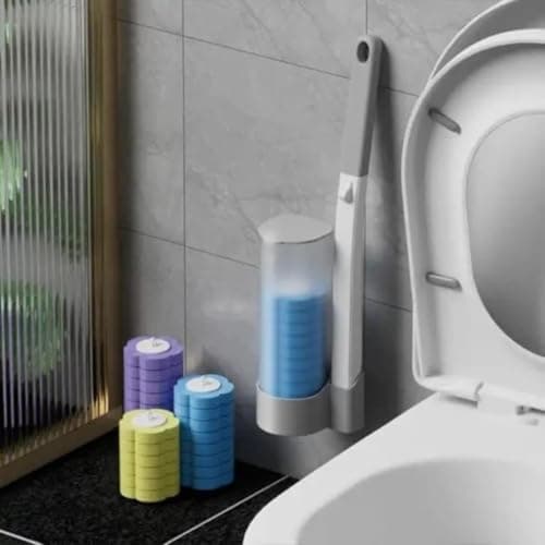 Disposable Toilet Brush with 8pcs Sponge Refills, Wall Mounted Bracket Disposable Toilet Bowl Cleaner Wand, Toilet Cleaning System for Supreme Deep Cleaning and Hygienic Bathroom with Holder
