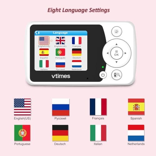 VTimes Baby Monitor with Camera and Audio, No WiFi, 2.4" LCD Screen, Two-Way Talk, Portable, Night Vision, 1000ft Range, Temperature Sensor, Alarm and Lullaby, for Baby Shower 4