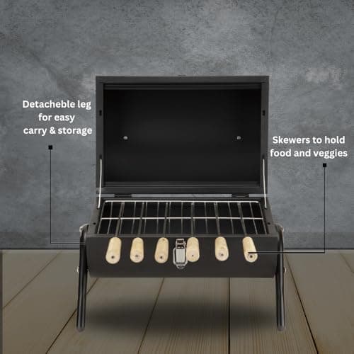 Wellberg Barrel Charcoal Barbeque Grill | Portable Outdoor BBQ Tandoor with Skewers, Heavy Duty Iron Body for Home & Garden Cooking 4