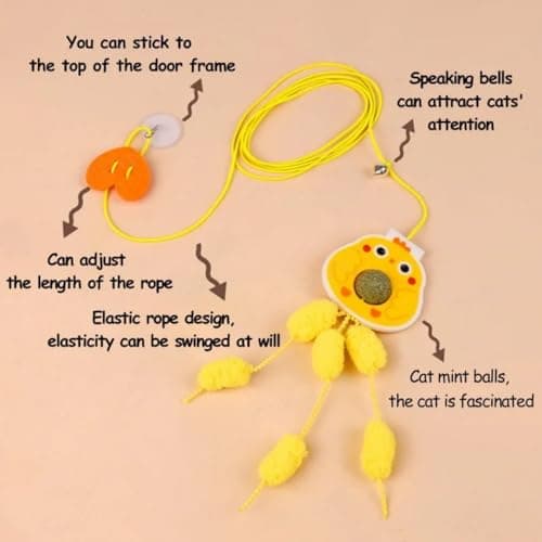 Sunkizzrs® Hanging Swing Catnip Toy - Interactive Cat Teaser Toy - Elastic Rope Design Cats Rotatable Edible Mint Natural Healthy Teeth Cleaning Chew Claw Toy for Cat/Kitten (Chicken) 2