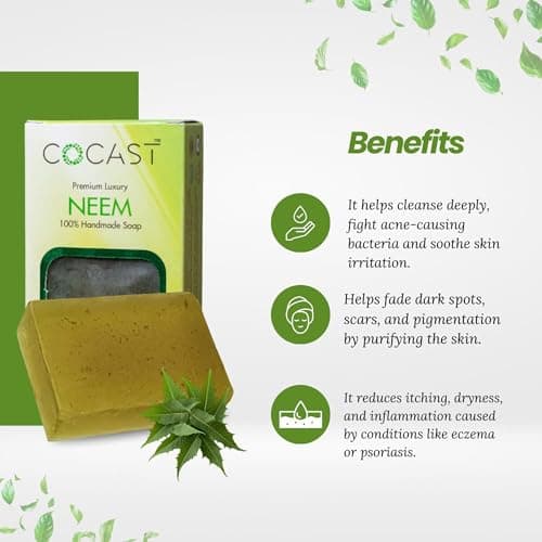 COCAST Premium Luxury Herbal Bathing Soap Bar | Neem, Sandal & Camphor | Handmade Herbal Soaps for Daily Cleansing | All Skin Types - 100g Pack of 3 3