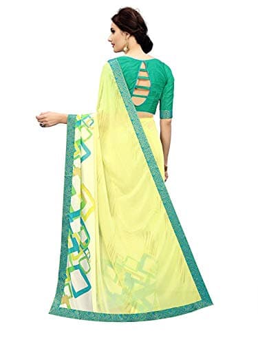 RAJESHWAR FASHION WITH RF Women's Abstract Printed Georgette Sarees For Women With Jacquard Lace Border & Blouse(A16 YELLOW_Multicolored_Free Size 6.30 Mtr) 2