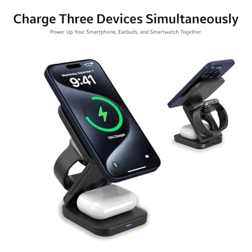 Wireless Charging Station, 3 in 1 Fast Wireless Charger Stand for Multiple Devices Watch 10 9 8 7 6 SE 5 4 3 2, iPhone 17 16 15 14 13 12 11 Pro Max/Plus/Mini/X/XS/Max/XR/SE 3