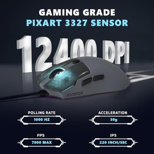 EvoFox Performance Series Ghost Air Ultra Lightweight(54g) Gaming Mouse | Pixart Sensor, Upto 1000Hz Polling Rate & 12400 DPI | Honeycomb RGB Lighting | Fully Programmable with Windows Software & On-b 2