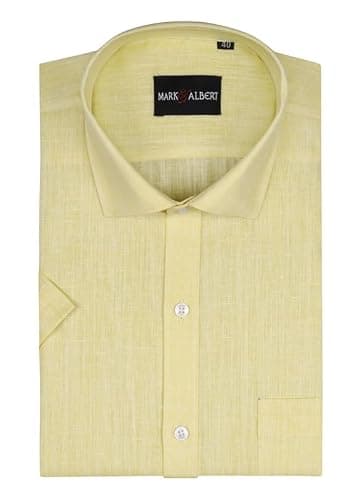 MARK & ALBERT Men's Half Sleeve Cotton Linen Shirt Yellow