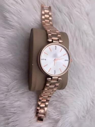 Acnos Premium Girl Wrist Watch Rose Gold Plated Analog Watch Diamond Studded White Dial Stylish Bracelet Strap Stainless Steel Band Perfect for Women 4
