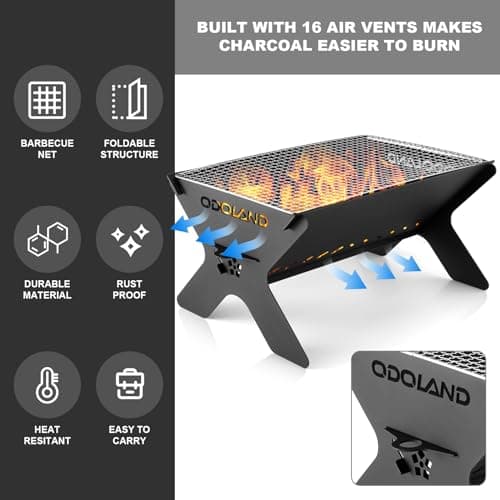 Odoland Camping Campfire Grill, Portable Folding Charcoal Grills, Backpacking BBQ Grill, Heavy Duty Firepit Grill with Carry Bag for Outdoor Cooking, Bonfire, Patio, Backyard 5