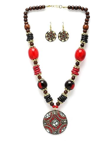 Shining Diva Fashion Latest Stylish Traditional Tibetan Pendant Necklace Jewellery Set for Women (rrsd15536s)