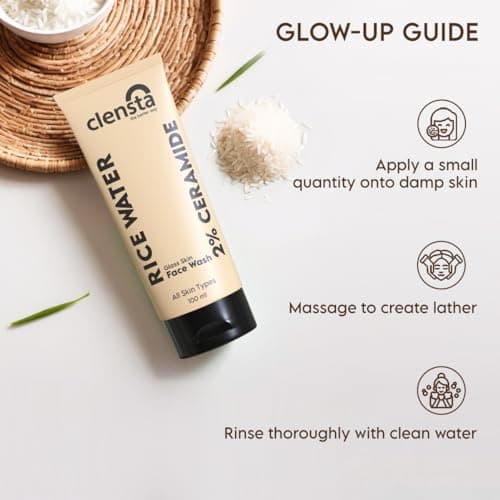 Clensta Rice Water Face Wash With Rice Water & 2% Ceramide for Glass Skin | All Skin Type | Women & Men | 100ml 5