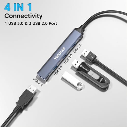 Sounce USB + Type C 4 Port USB Hub 3.0 with 5 Gbps Superspeed Data Transmission,1*USB 3.0 Ports, 3*USB 2.0 Port,Sleek Metal Design Type c hub for Laptop, MacBook, chromebook & Smartphones (Grey) 3