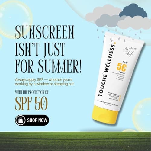 Touché Wellness SPF 50 PA+++ Mineral Sunscreen | Water Resistant Upto 8 hours | Chemical filter free | Non-greasy | Lightweight | No White Cast | Broad spectrum | For All Skin Types| With Vitamin C, E 5