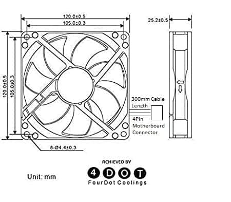 Fourdot® 120mm 5Inch Axial Cabinet Cooling Fan 12V Model-12025 (3000RPM Fan with Motherboard Connector) 4