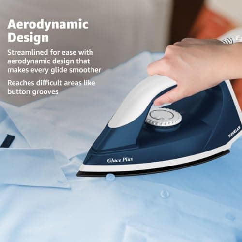 Havells Glace Plus 1000 Watts Dry Iron Press| 2X Non Stick Greblon Coating from Germany| 2X ISI Certified Safety & Performance| Fire Retardant Body| 2 Years Door Step Warranty by Havells (Blue) 4