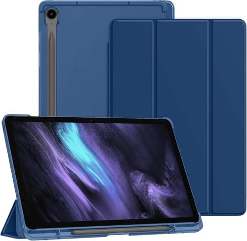 MOCA Case for Samsung Galaxy Tab S10 Plus / S9 Plus 12.4-Inch, Translucent Back Tri-Fold Stand Cover, Supports S Pen Charging, Auto Wake/Sleep, Protective PU + PC Tablet Case (Navy Blue)
